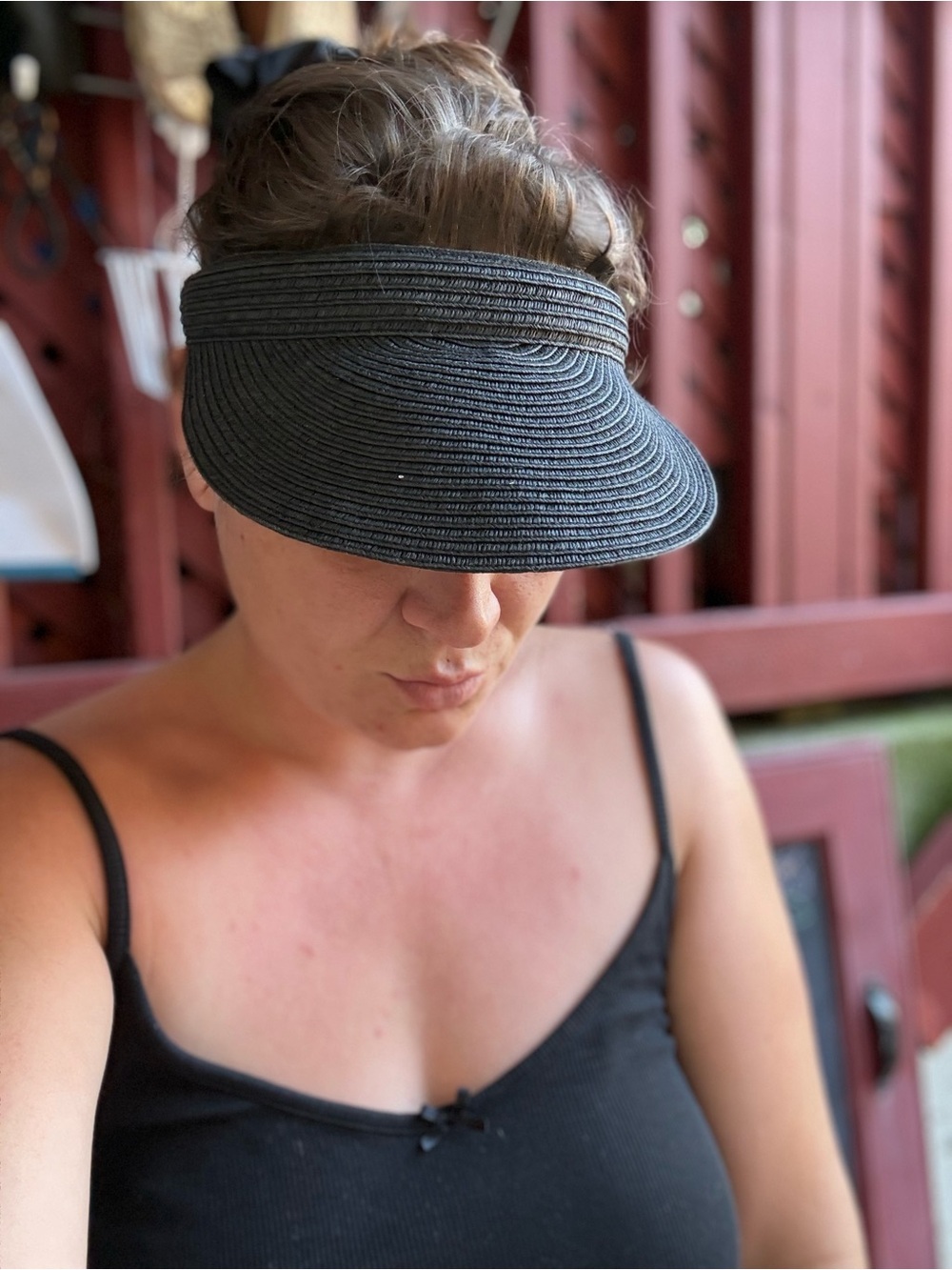 Black Women's Straw Visor - Lightweight Sun Protection